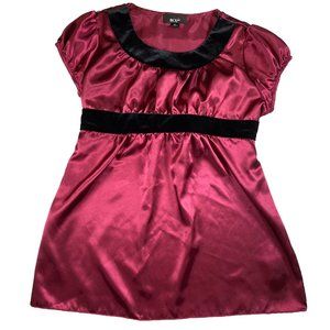 4/$12 💥♻ BCX Girls Maroon/Black Velvet Tie-Back Blouse Top | Size XL | 427